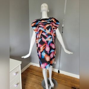 McQ by Alexander Mcqueen Feather Print Dress with Zipper Detail, VGUC, Size 8